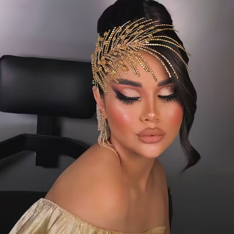 Gold-Tone Rhinestone Bridal Hair Vine