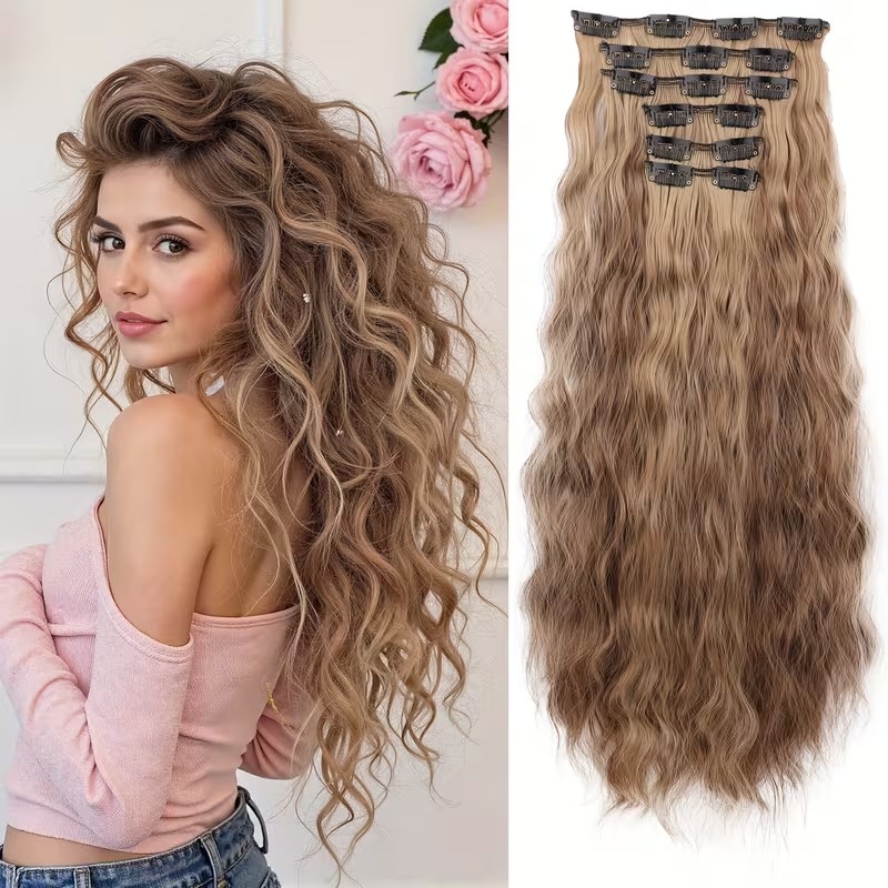 24-Inch Light Brown Water Ripple Clip-In Hair Extensions