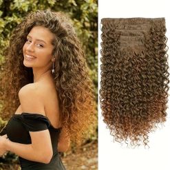 20-Inch Brown Ombre Curly Clip-In Hair Extensions